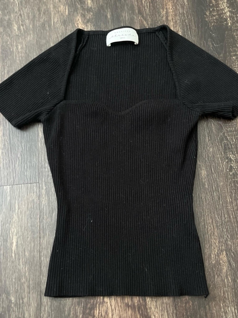 American Threads Black Ribbed Scoop Neck Short Sleeve Top